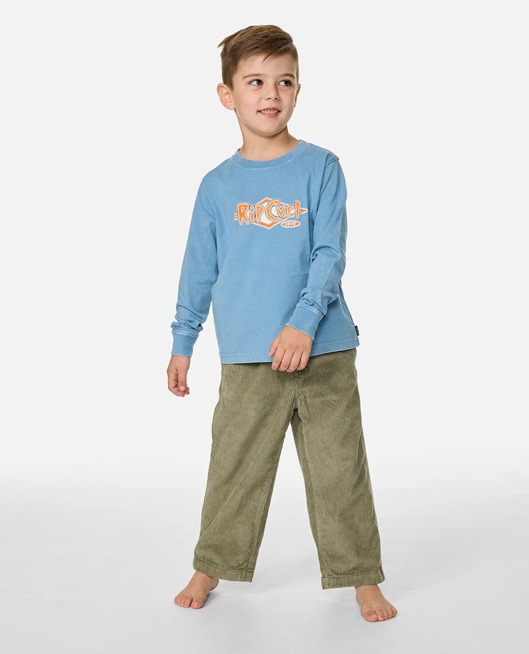 RIP CURL RIDE THE WAVE LONG SLEEVE TEE KIDS T SHIRT FADED DENIM
