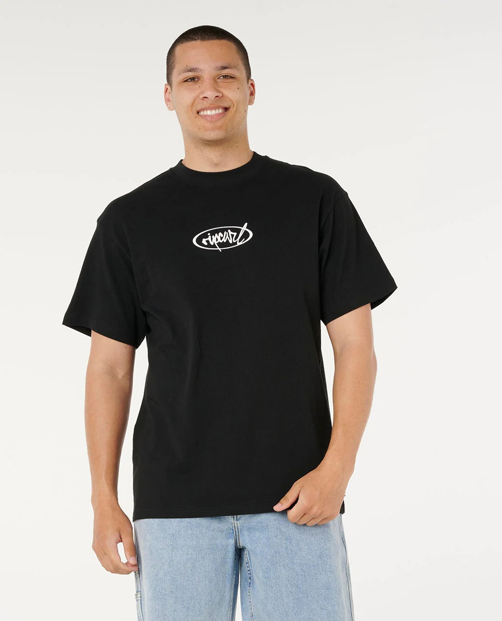 RIP CURL RIP SCRIPT TEE MENS CASUAL SURF LOGO T-SHIRT – BLACK