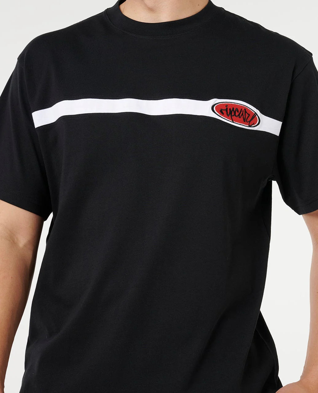 RIP CURL SCRIPT PANEL TEE – MENS CLASSIC SURF LOGO T-SHIRT IN BLACK