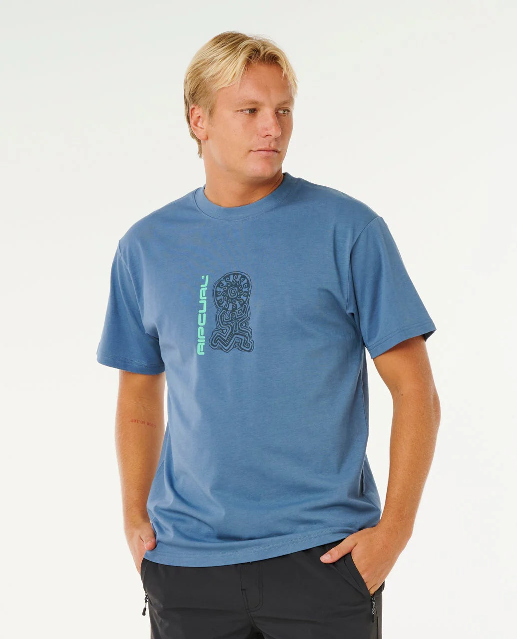 RIP CURL SEARCH SUNDIAL LOOSE T-SHIRT MENS OVERSIZED SURF TEE RELAXED FIT BLUEFIN