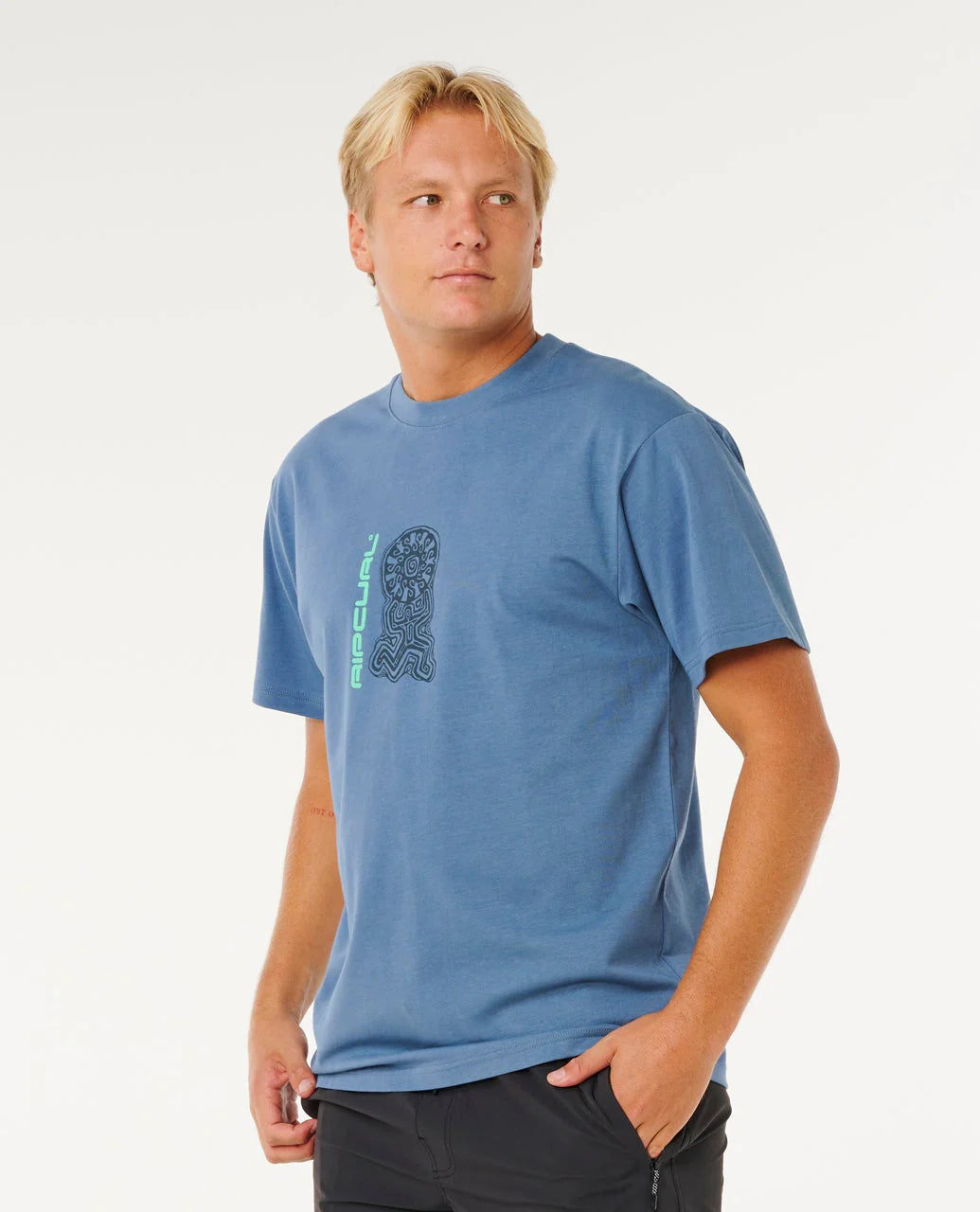 RIP CURL SEARCH SUNDIAL LOOSE T-SHIRT MENS OVERSIZED SURF TEE RELAXED FIT BLUEFIN