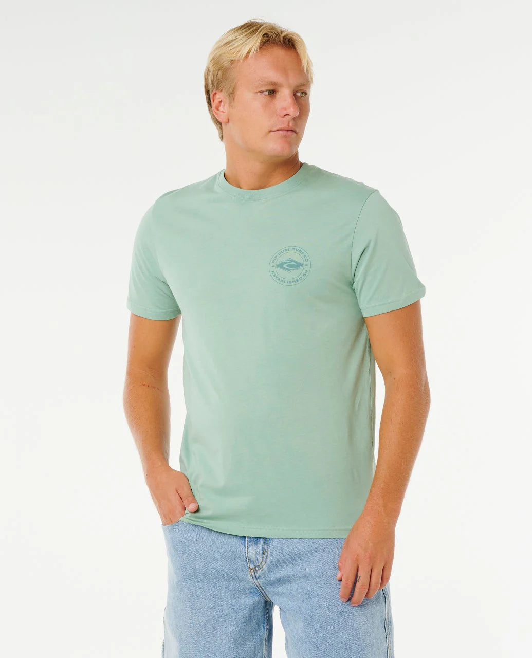 RIP CURL STAPLE T-SHIRT MENS BASIC SURF TEE EVERYDAY ESSENTIAL ALOE