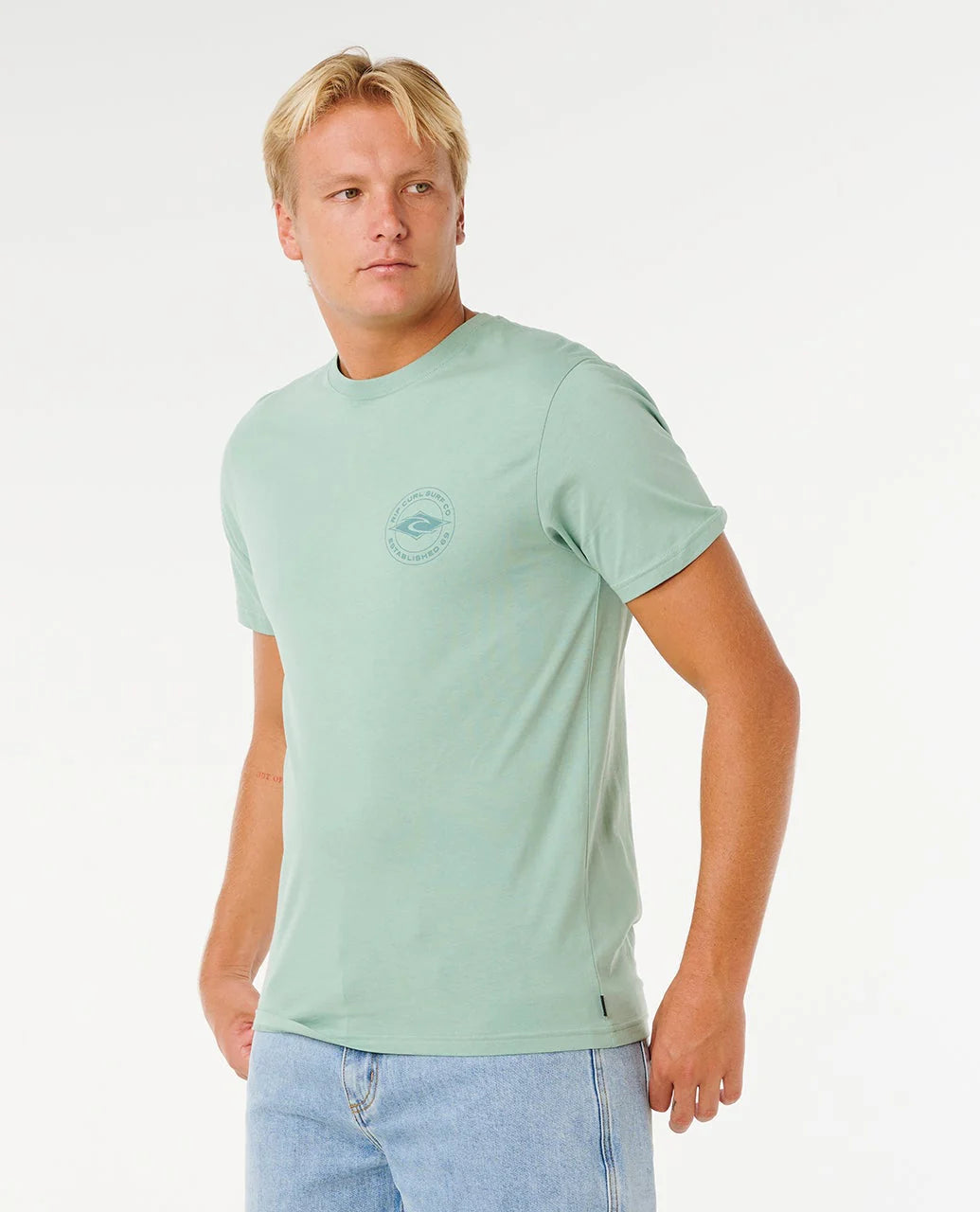 RIP CURL STAPLE T-SHIRT MENS BASIC SURF TEE EVERYDAY ESSENTIAL ALOE