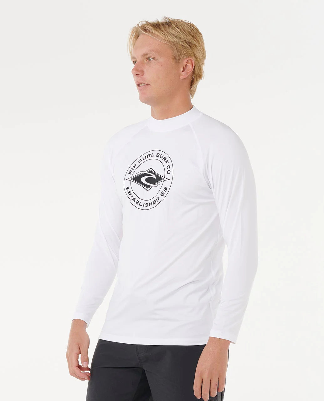 RIP CURL STAPLER UPF50 LONG SLEEVE RASH VEST MENS SURF SHIRT WHITE