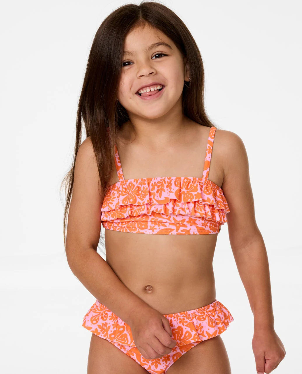 RIP CURL SUN SWELL FRILL BIKINI – KIDS TWO-PIECE GIRLS SWIM SET IN MANDARIN