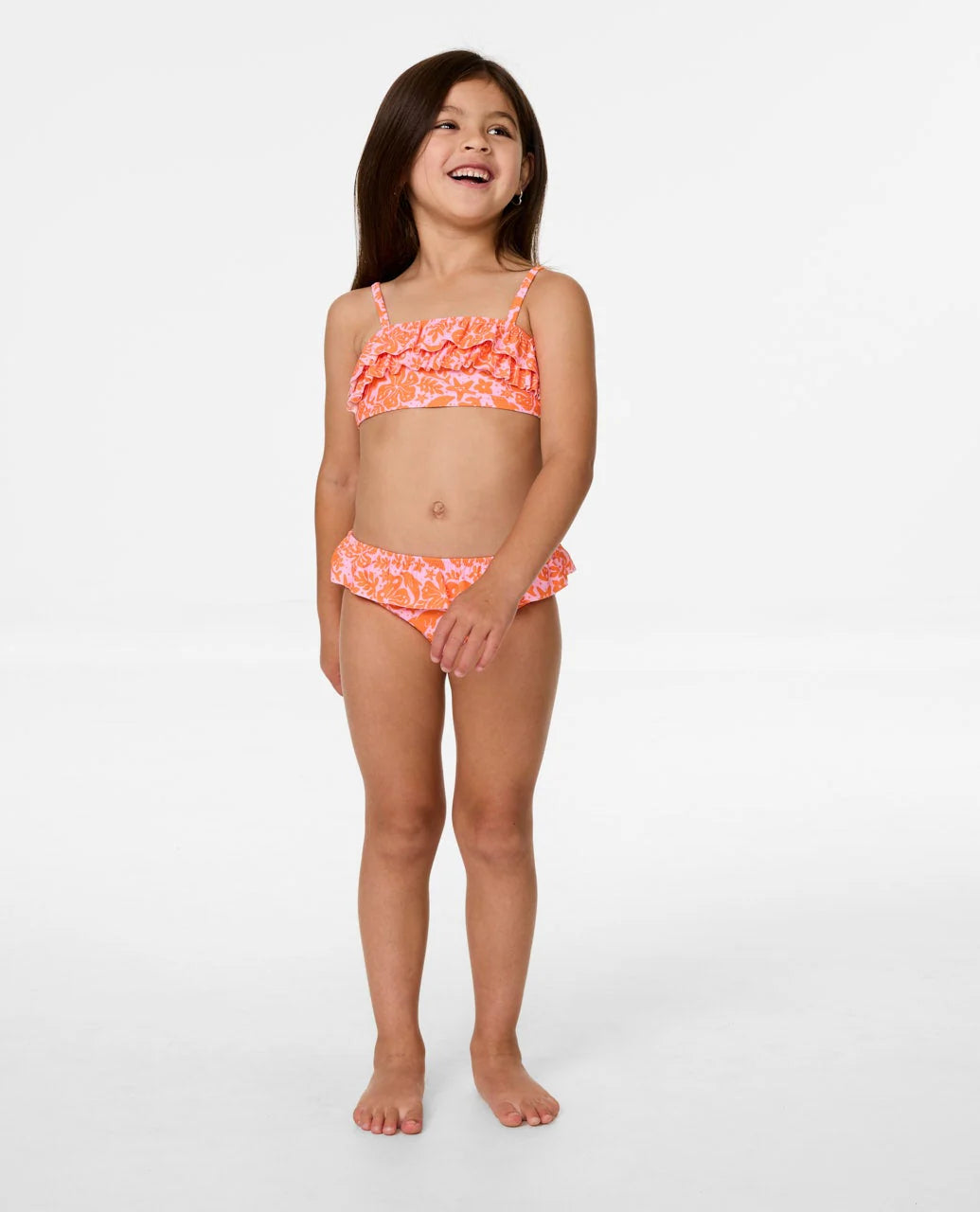 RIP CURL SUN SWELL FRILL BIKINI – KIDS TWO-PIECE GIRLS SWIM SET IN MANDARIN
