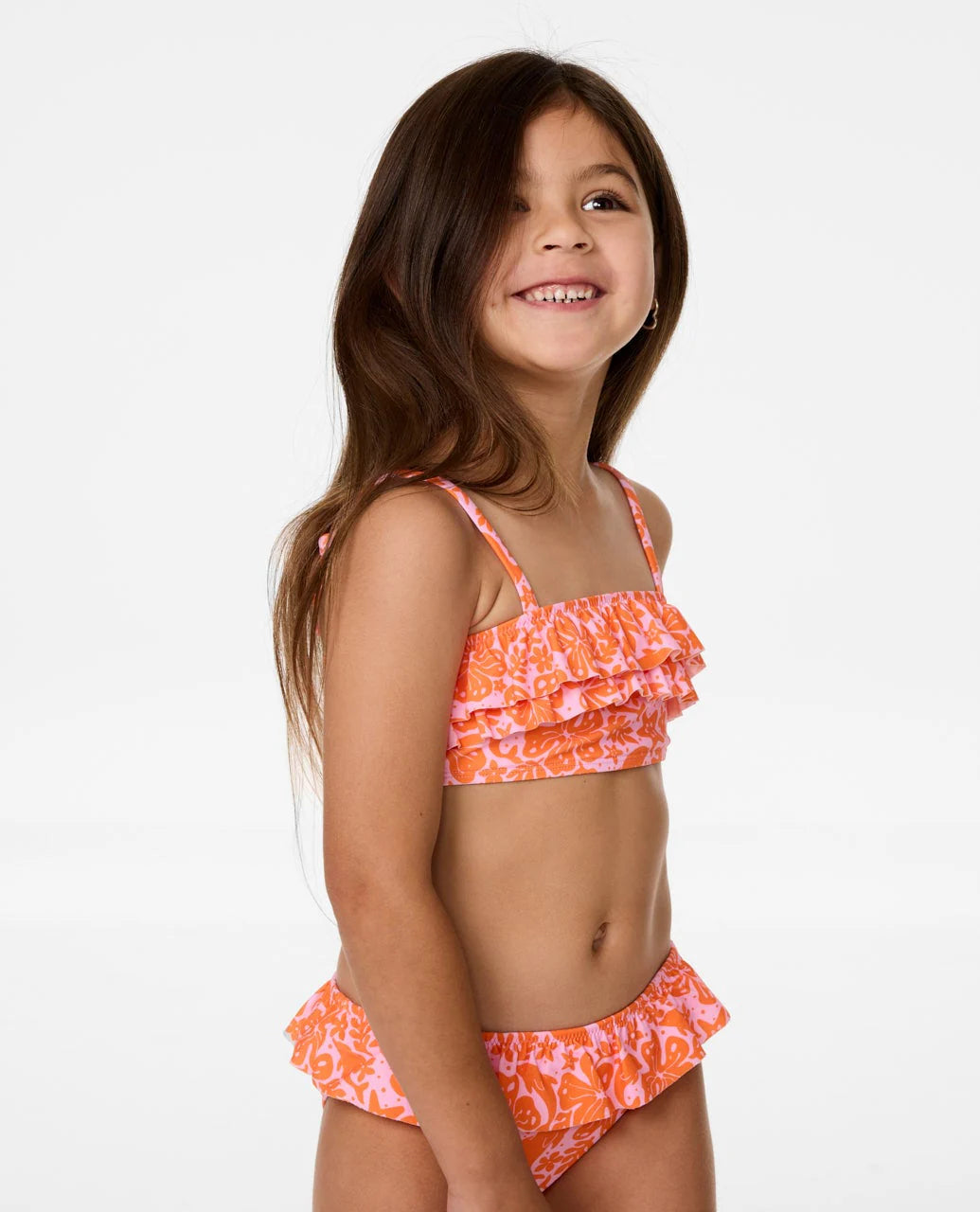RIP CURL SUN SWELL FRILL BIKINI – KIDS TWO-PIECE GIRLS SWIM SET IN MANDARIN