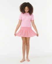 RIP CURL SUNSET CHECK SKORT – KIDS – PINK COTTON PLAID RELAXED FIT SHORT SKIRT