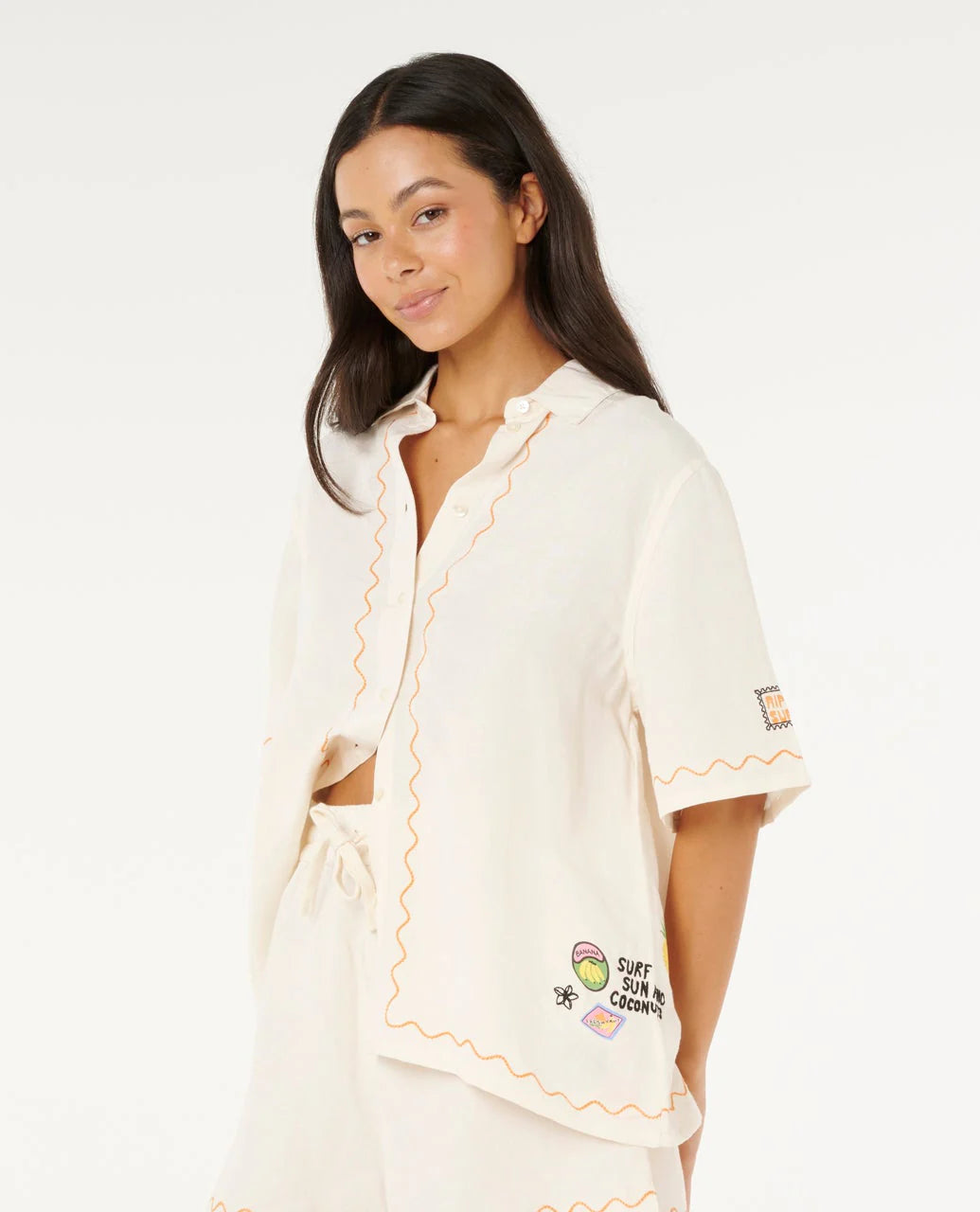 RIP CURL SUNSET LUAU EMBROIDERED SHIRT WOMENS CASUAL SUMMER TOP – SHELL