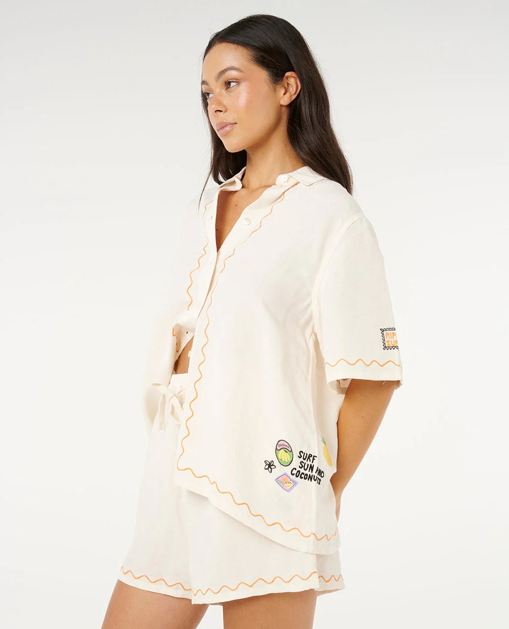 RIP CURL SUNSET LUAU EMBROIDERED SHIRT WOMENS CASUAL SUMMER TOP – SHELL