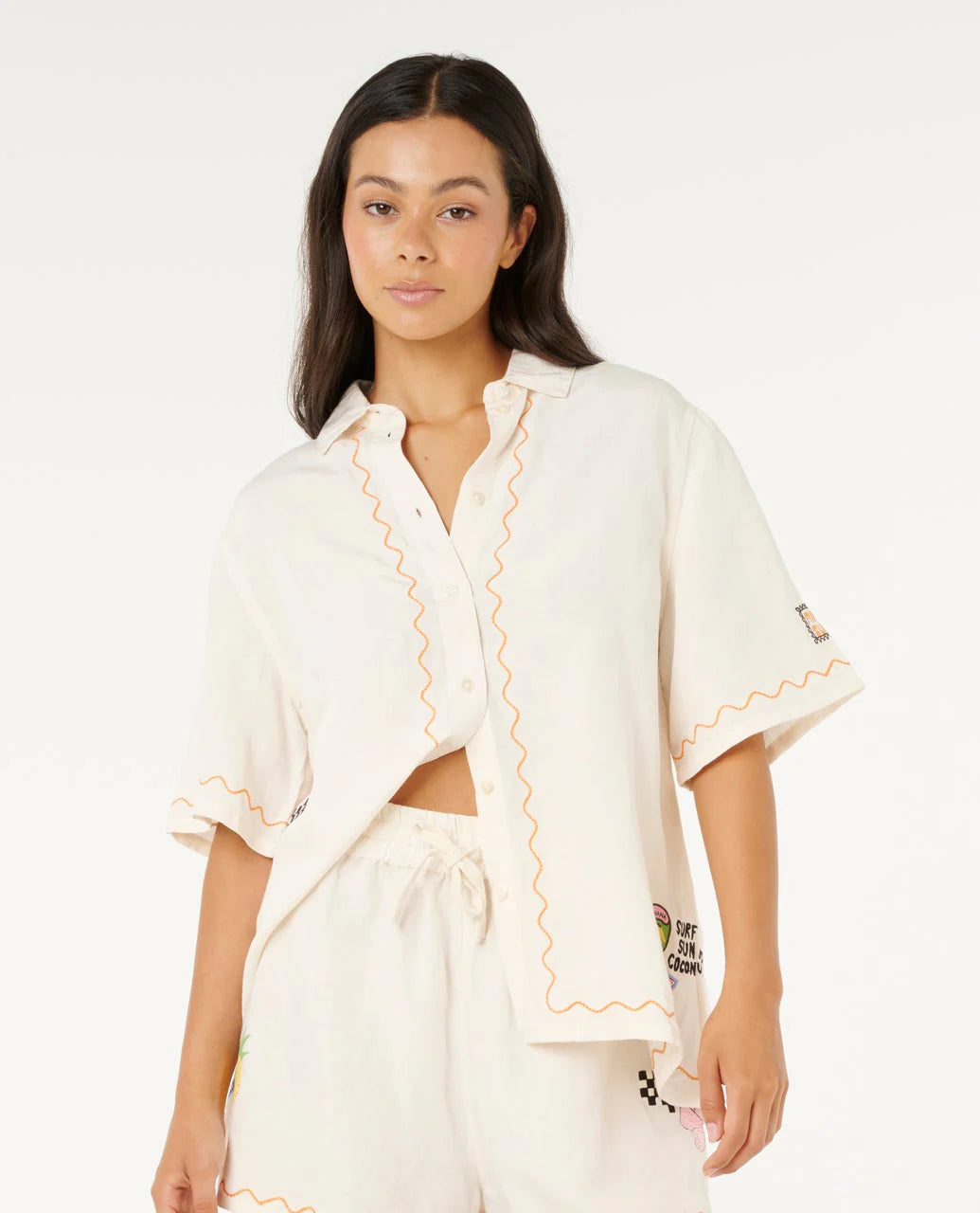 RIP CURL SUNSET LUAU EMBROIDERED SHIRT WOMENS CASUAL SUMMER TOP – SHELL