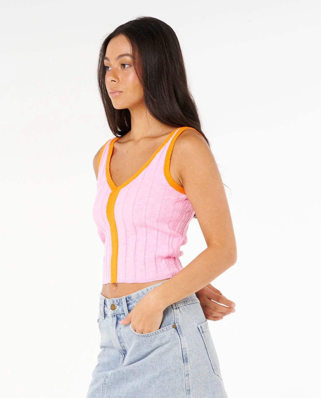 RIP CURL SUNSET LUAU KNIT TOP WOMENS CASUAL SUMMER TOP – PINK