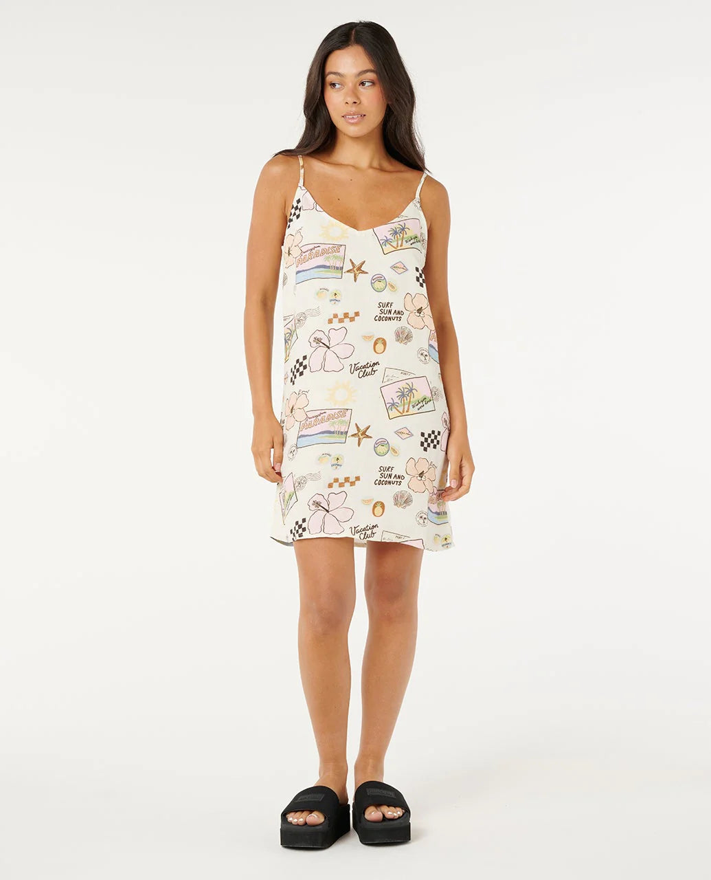 RIP CURL SUNSET LUAU MINI DRESS WOMENS CASUAL SUMMER DRESS – OFF WHITE