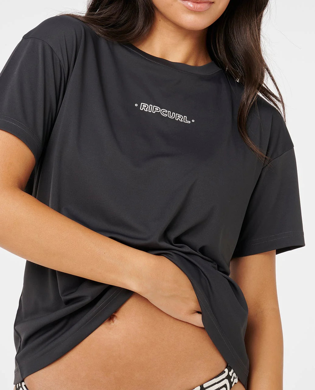 RIP CURL SUNSET LUAU SHORT SLEEVE SURF LITE – MENS PERFORMANCE SURF TOP WASHED BLACK