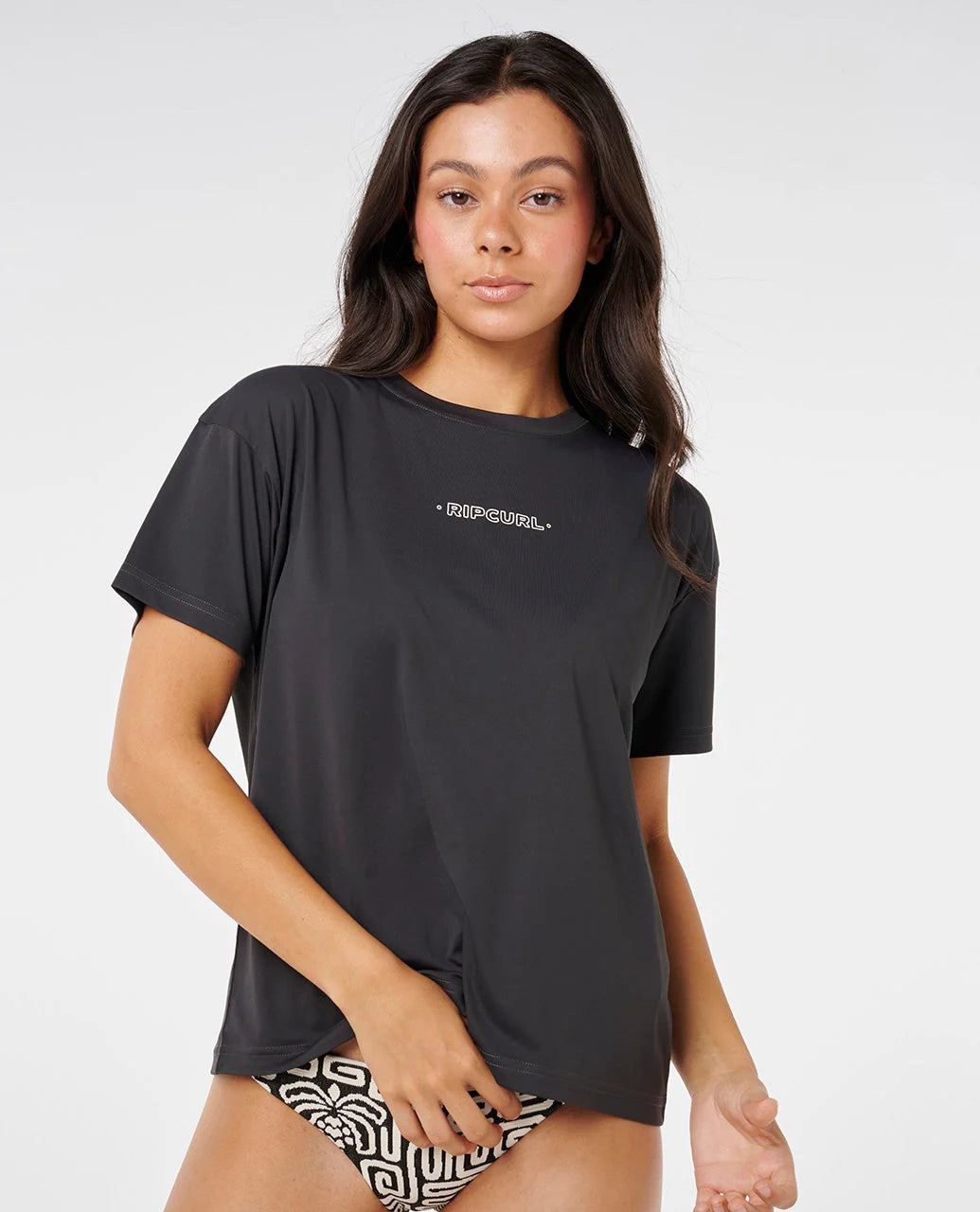 RIP CURL SUNSET LUAU SHORT SLEEVE SURF LITE – MENS PERFORMANCE SURF TOP WASHED BLACK