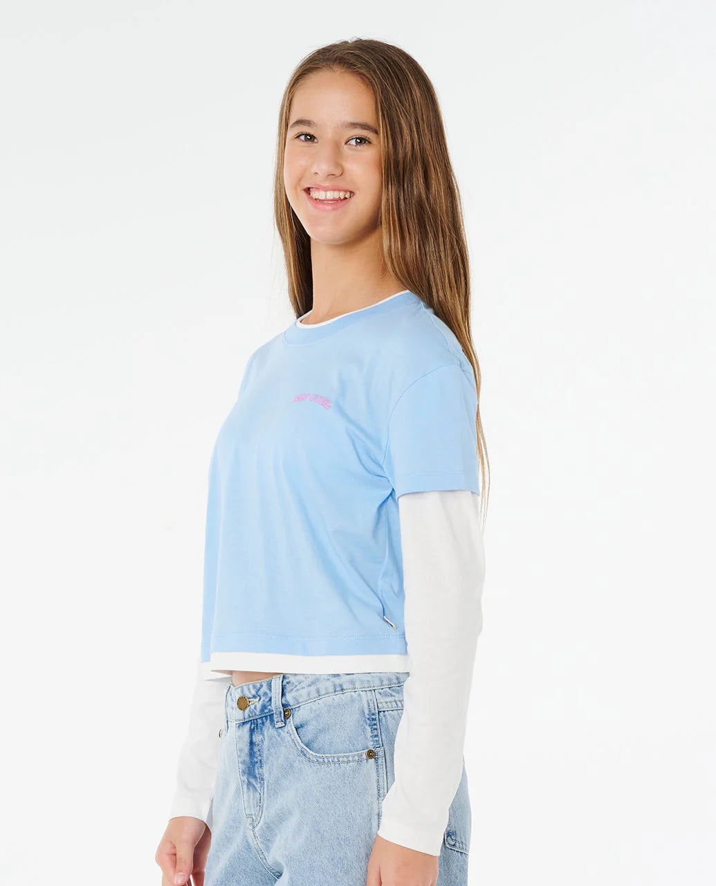 RIP CURL SUNSHINE SQUAD LONG SLEEVE TEE KIDS T SHIRT SKY BLUE