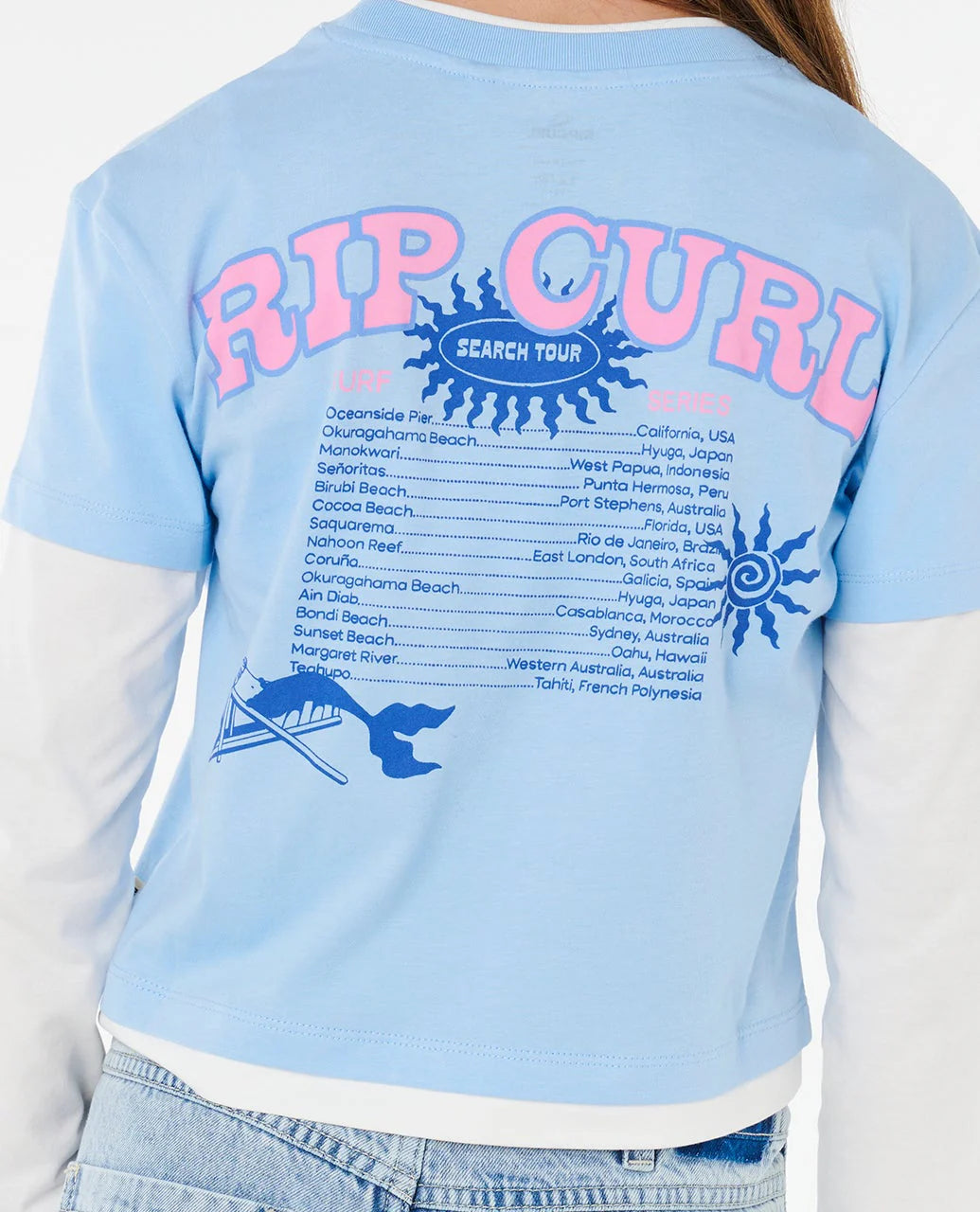 RIP CURL SUNSHINE SQUAD LONG SLEEVE TEE KIDS T SHIRT SKY BLUE