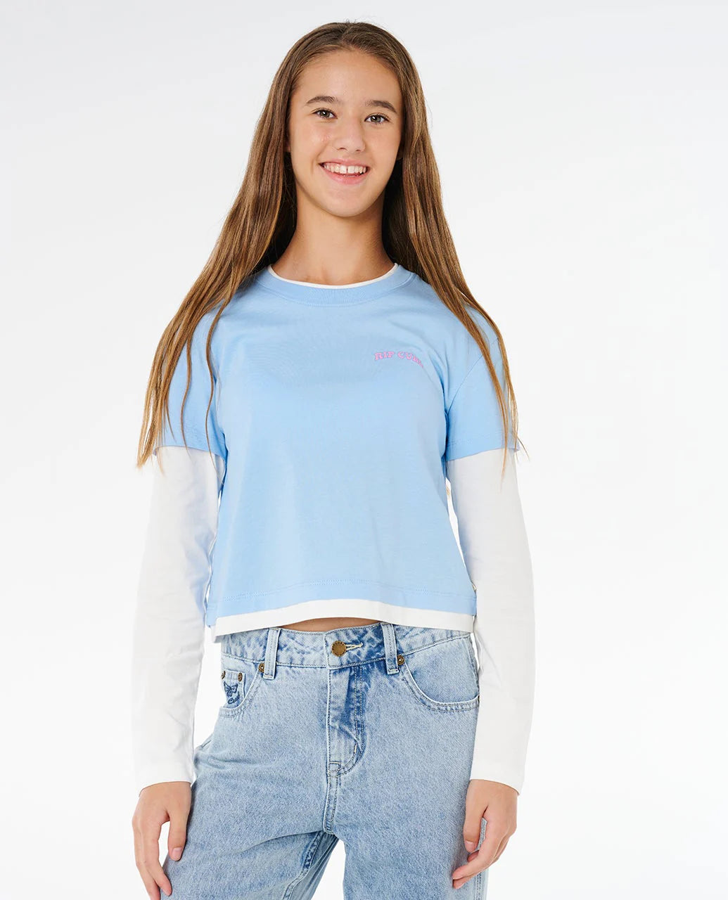 RIP CURL SUNSHINE SQUAD LONG SLEEVE TEE KIDS T SHIRT SKY BLUE