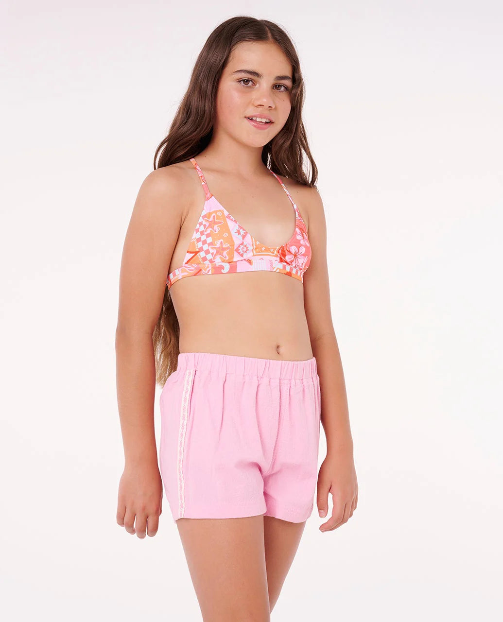 RIP CURL SURF LUXE SUMMER SHORT – GIRLS 8–14 CASUAL BEACH SHORTS IN BRIGHT PINK
