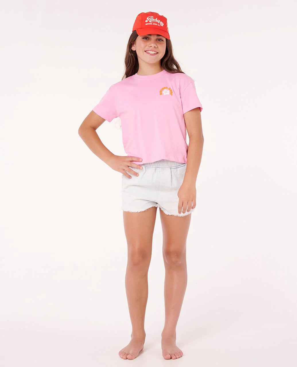 RIP CURL SURF PUFF BABY CROP KIDS SUMMER TOP GIRLS – BRIGHT PINK