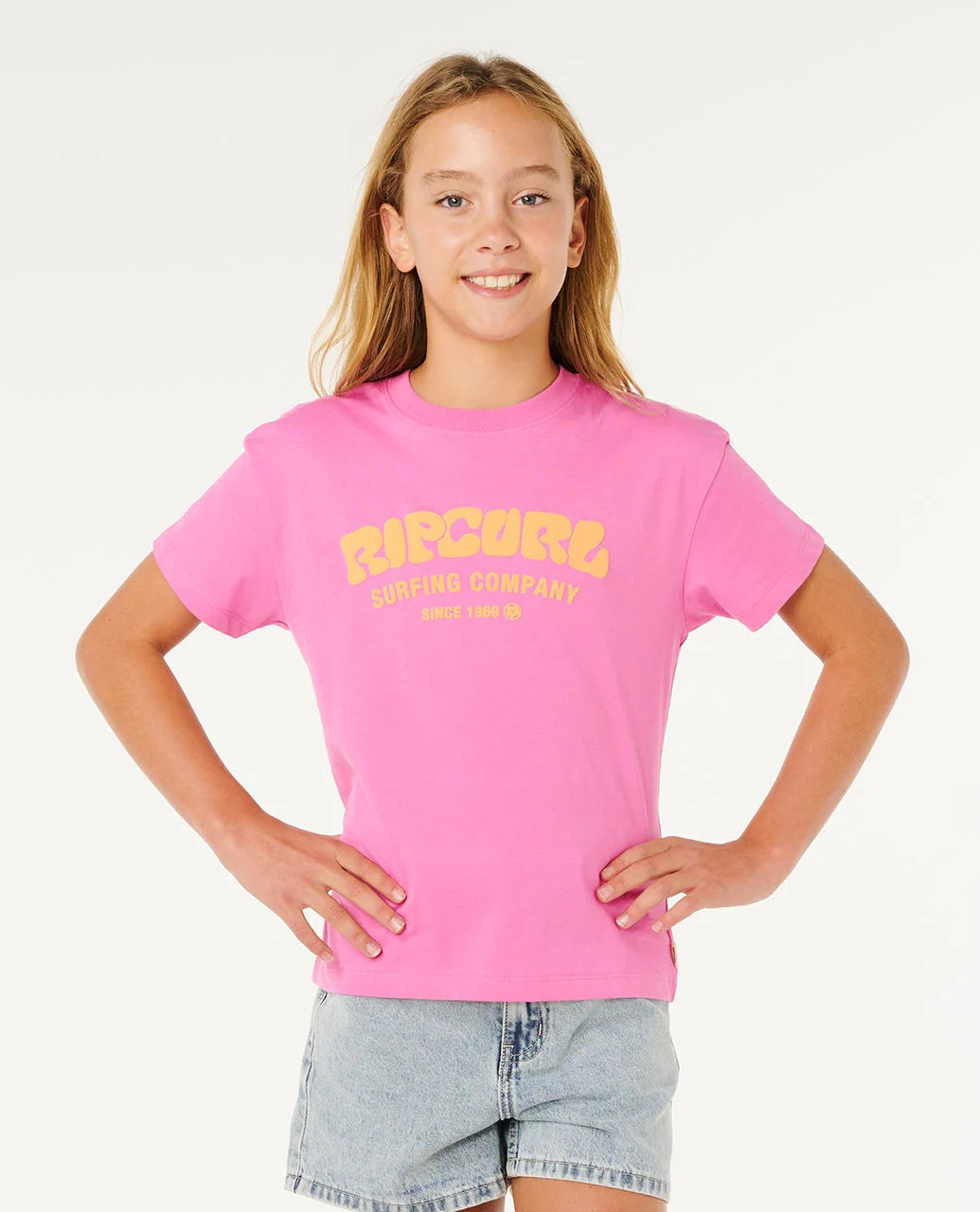 RIP CURL SURF PUFF RELAXED TEE KIDS T SHIRT SUPER PINK