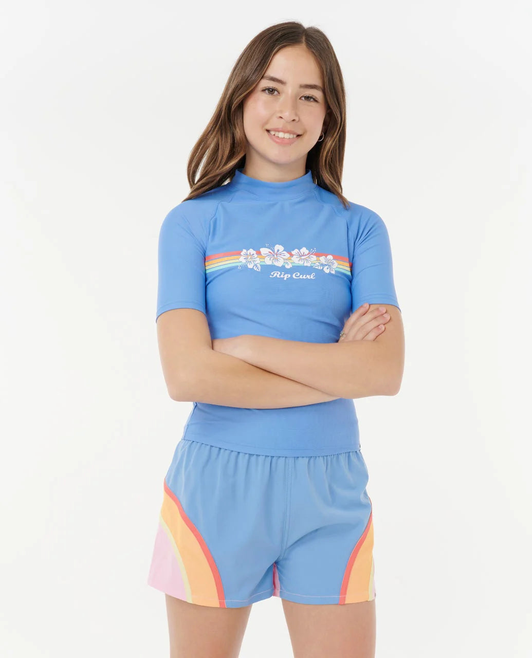 RIP CURL SURF REVIVAL SHORT SLEEVE RASH VEST – KIDS – BLUE UPF 50+ LYCRA TOP
