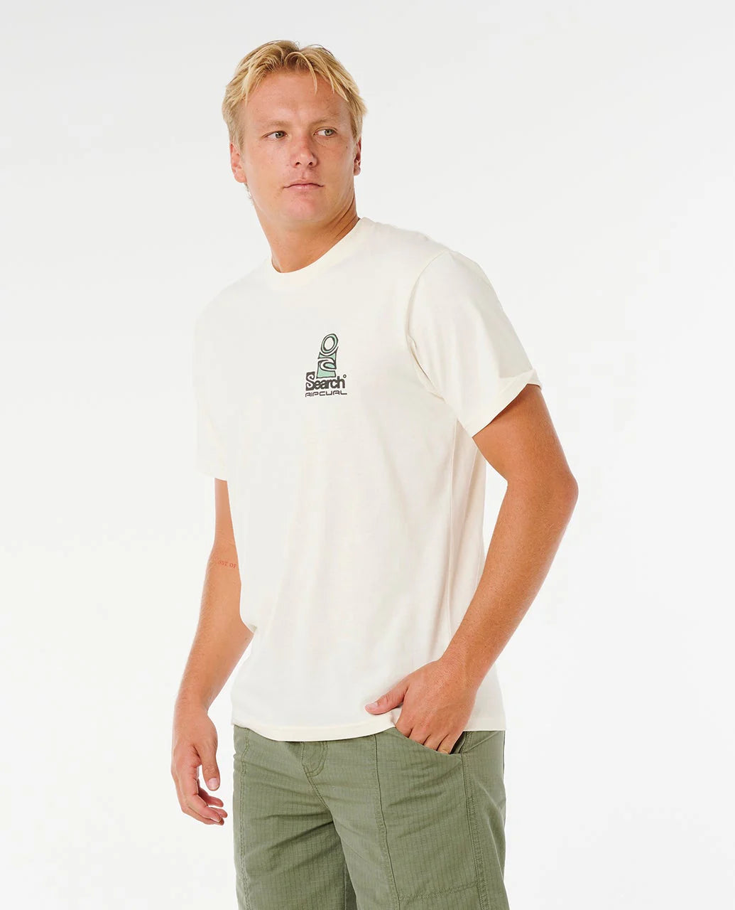 RIP CURL VAPORCOOL SEARCH STACK T-SHIRT MENS PERFORMANCE SURF TEE BONE
