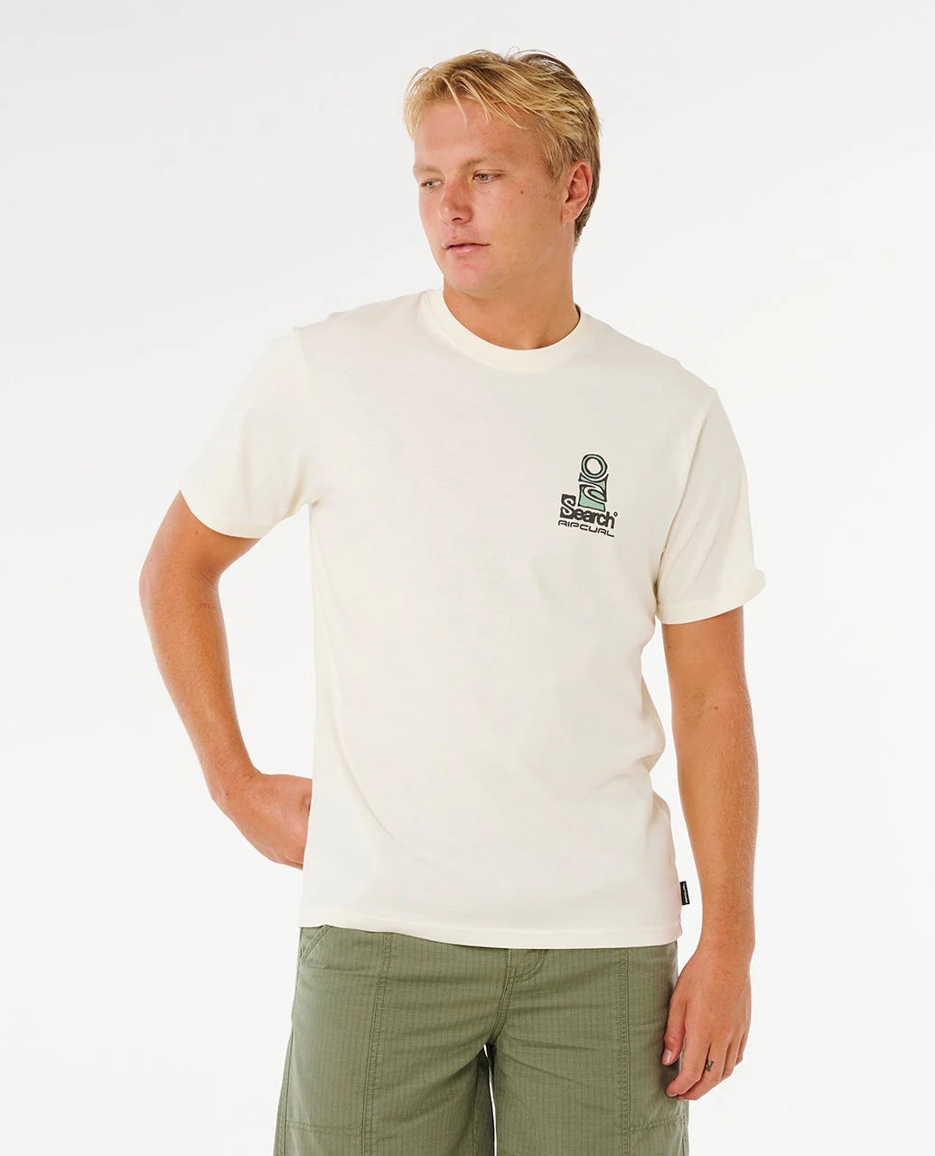 RIP CURL VAPORCOOL SEARCH STACK T-SHIRT MENS PERFORMANCE SURF TEE BONE
