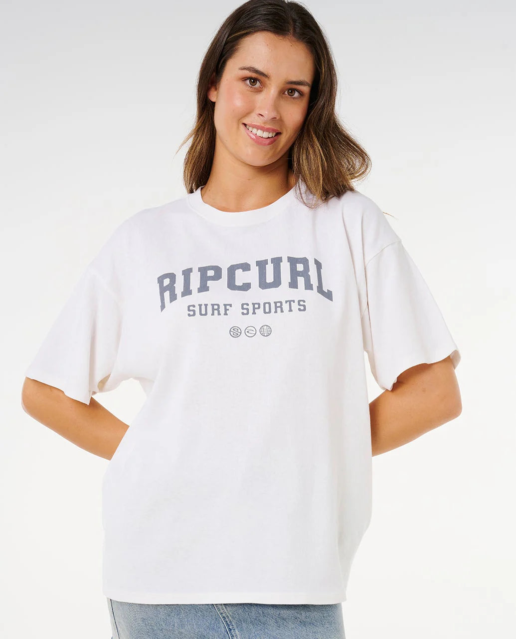 RIP CURL VARSITY SPORTS HERITAGE T-SHIRT WOMENS SURF GRAPHIC TEE BONE