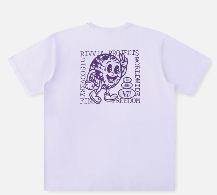 RIVVIA HAPPY GLOBE T SHIRT WHITE 200GSM UNISEX SURF GRAPHIC TEE