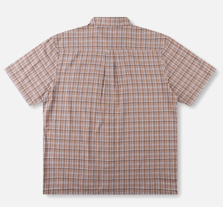 RIVVIA VV CHECK SS SHIRT BROWN MENS COTTON COASTAL SHORT SLEEVE SHIRT