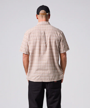 RIVVIA VV CHECK SS SHIRT BROWN MENS COTTON COASTAL SHORT SLEEVE SHIRT