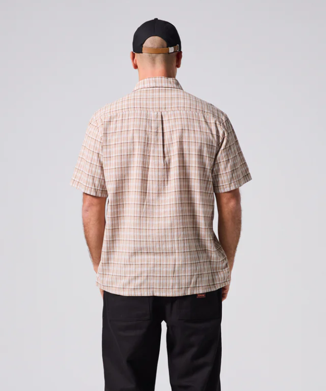 RIVVIA VV CHECK SS SHIRT BROWN MENS COTTON COASTAL SHORT SLEEVE SHIRT