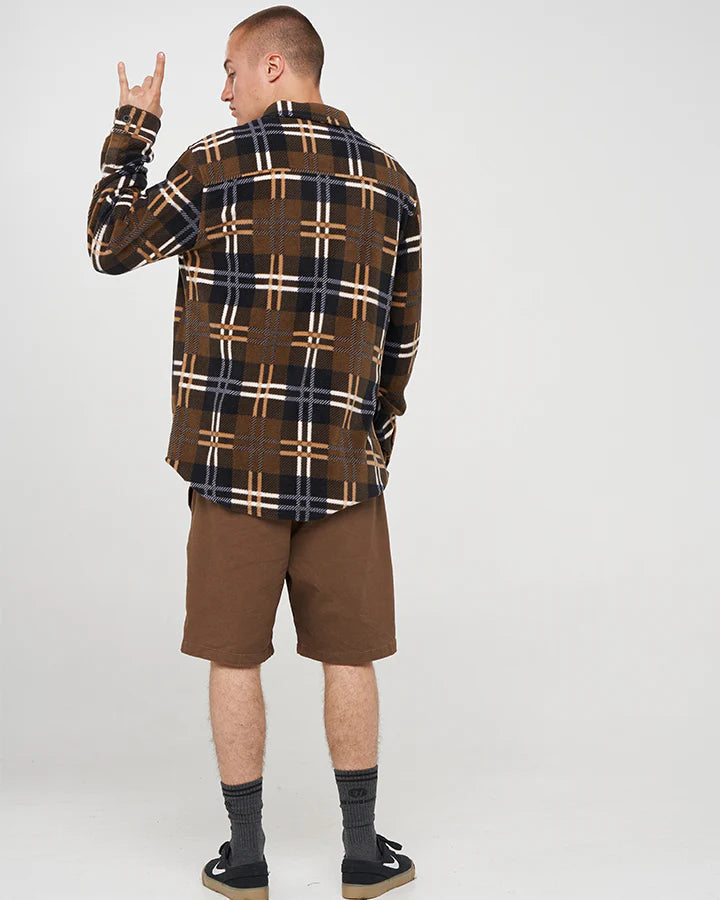 THE MAD HUEYS ROPE SKULL ANCHOR SHACKET MEN’S POLAR FLEECE JACKET WALNUT