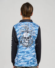 MAD HUEYS ROPE SKULL ANCHOR YOUTH UPF 50+ FISHING JERSEY STEEL BLUE
