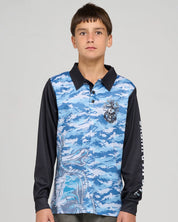 MAD HUEYS ROPE SKULL ANCHOR YOUTH UPF 50+ FISHING JERSEY STEEL BLUE