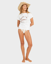 ROXY ALOHA WOMENS MINI T-SHIRT WHITE CROPPED SUMMER SURF GRAPHIC TEE