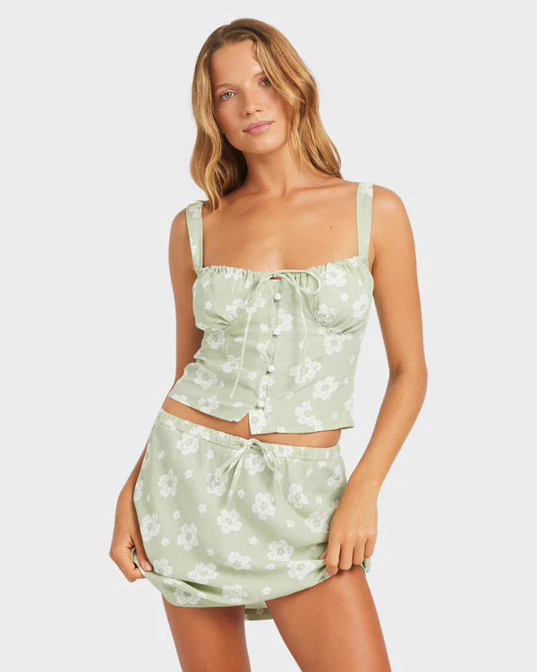 ROXY BLOSSOM BIAS WOMENS MINI SKIRT SAGE SUMMER BEACH RESORT FLOWY FIT