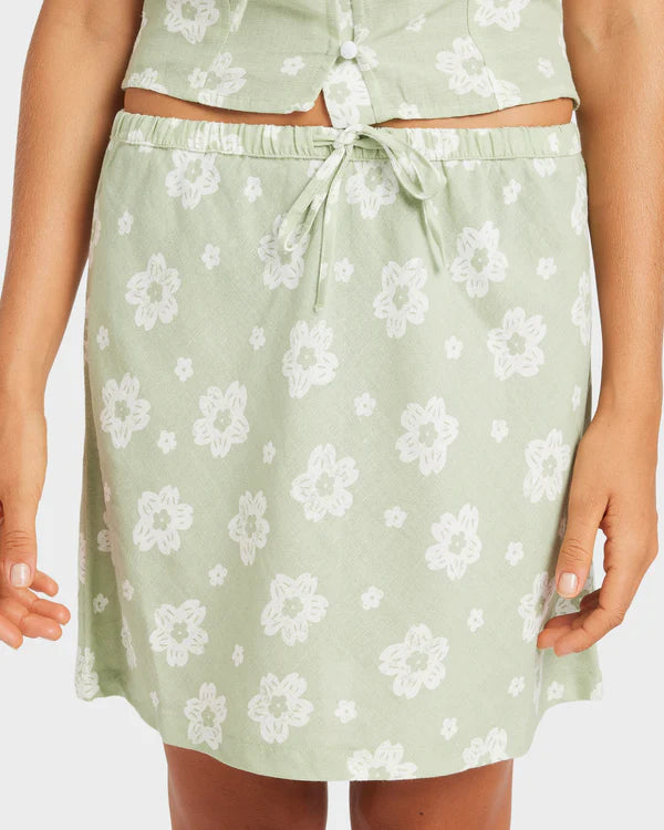 ROXY BLOSSOM BIAS WOMENS MINI SKIRT SAGE SUMMER BEACH RESORT FLOWY FIT
