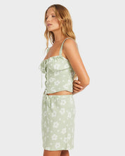 ROXY BLOSSOM BIAS WOMENS MINI SKIRT SAGE SUMMER BEACH RESORT FLOWY FIT