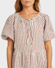 ROXY DELILAH CHECK WOMENS BLOUSE COCONUT LIGHTWEIGHT SUMMER RESORT BEACH TOP