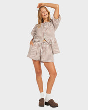 ROXY DELILAH CHECK WOMENS BLOUSE COCONUT LIGHTWEIGHT SUMMER RESORT BEACH TOP