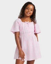 ROXY GIRLS 8-16 DAISY CHECK MINI DRESS BONBON SUMMER CASUAL STYLE