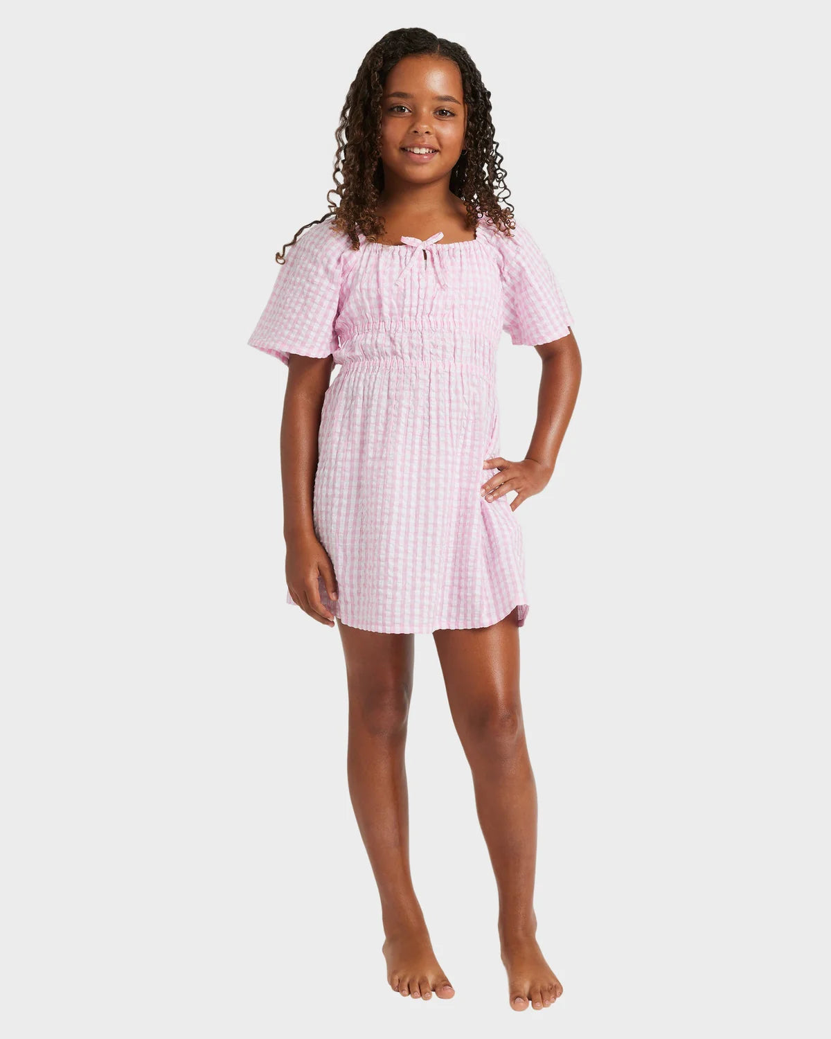 ROXY GIRLS 8-16 DAISY CHECK MINI DRESS BONBON SUMMER CASUAL STYLE