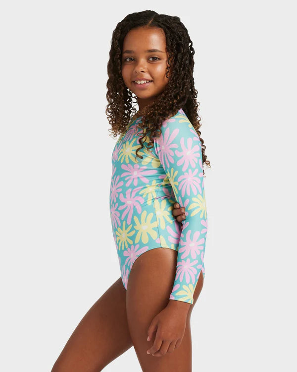 ROXY GIRLS 8–16 FLOWER LOVER ONE PIECE RASH VEST – COASTAL SHADE FLIPPER