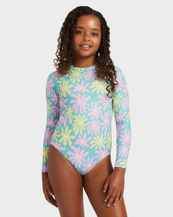 ROXY GIRLS 8–16 FLOWER LOVER ONE PIECE RASH VEST – COASTAL SHADE FLIPPER