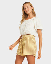 ROXY MERCADO STRIPE ELASTIC WAIST SHORTS – WOMENS RELAXED SUMMER SHORTS BUTTER