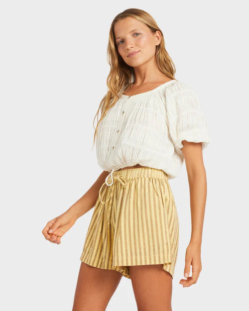 ROXY MERCADO STRIPE ELASTIC WAIST SHORTS – WOMENS RELAXED SUMMER SHORTS BUTTER