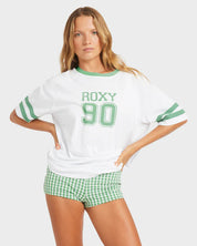 ROXY TRYOUTS WOMENS T-SHIRT WHITE CLASSIC SURF GRAPHIC EVERYDAY COTTON TEE