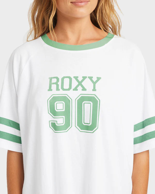 ROXY TRYOUTS WOMENS T-SHIRT WHITE CLASSIC SURF GRAPHIC EVERYDAY COTTON TEE